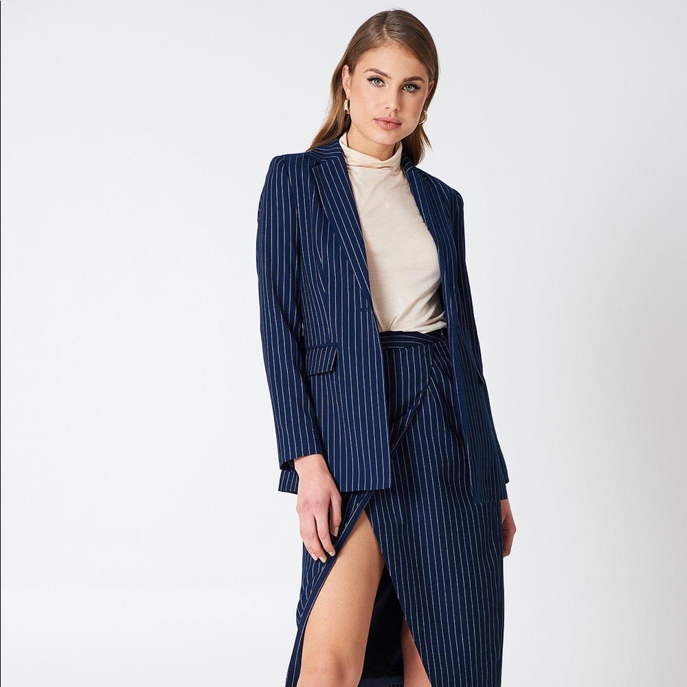 Pin Stripe Pencil Skirt with Slit